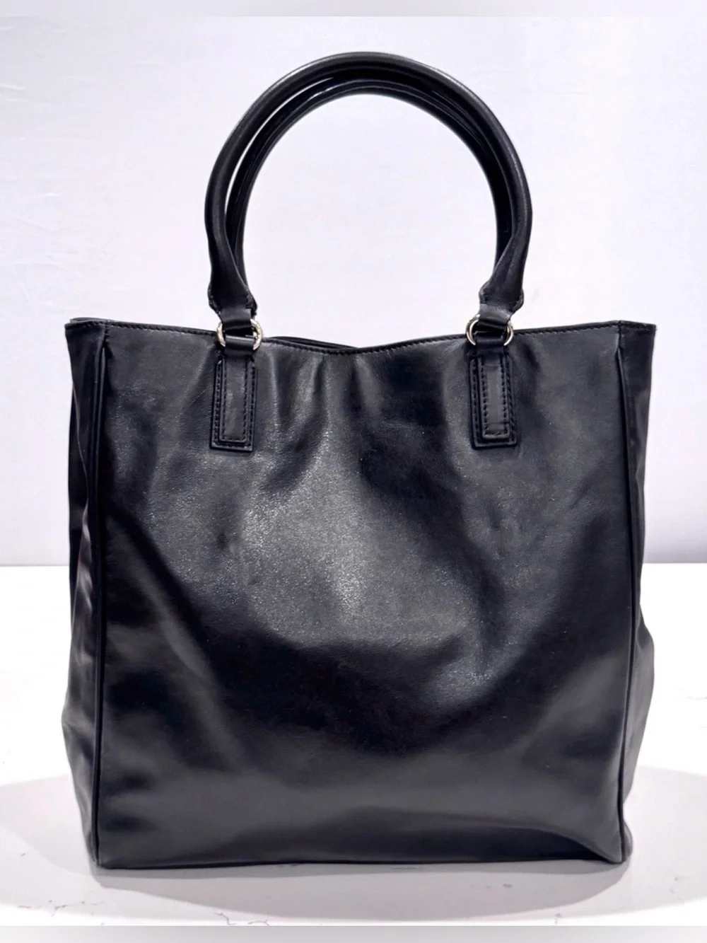Barneys New York Black Leather Top-Handle Tote